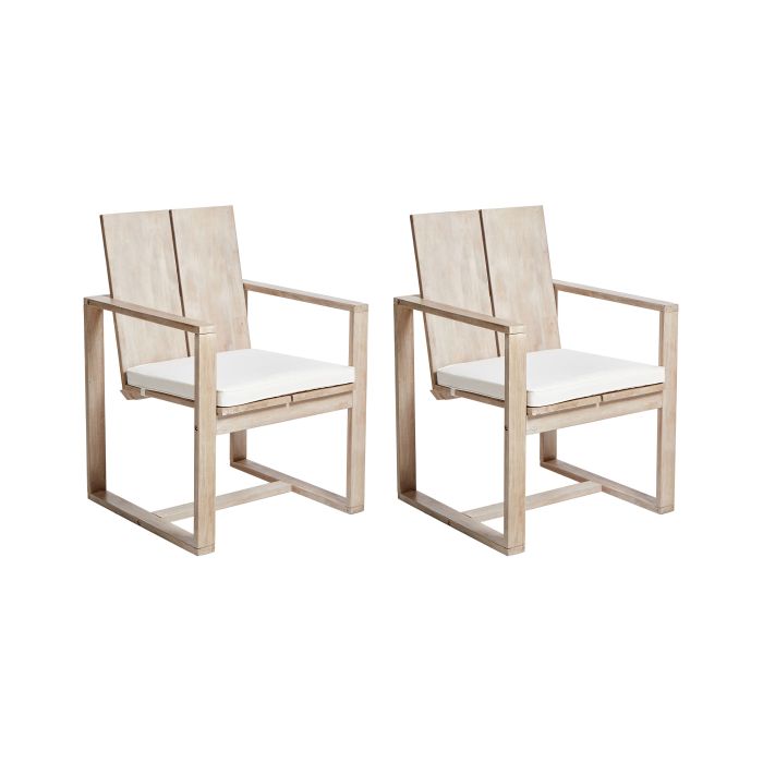 Set of 2 Garden Chairs with Cushions AZZANELLO Acacia Wood Off-White