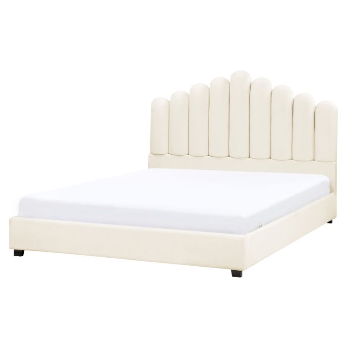 CINVENNES Bed Velvet 160 x 200 cm (EU King Size) Off-White