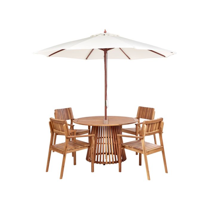 Garden Dining Set 4 Seater AGELLO with Parasol Acacia Wood Brown
