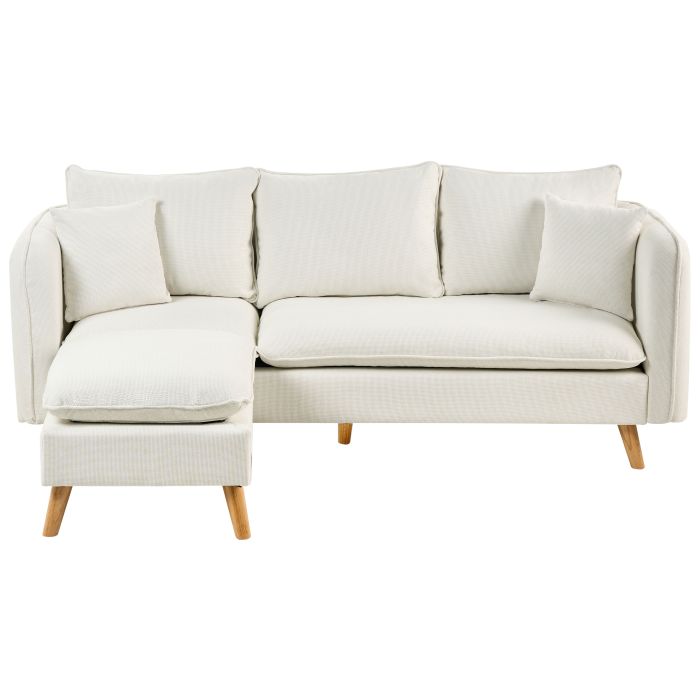 Corner Sofa - DILVAK 3 Seater Fabric Sofa with Ottoman White