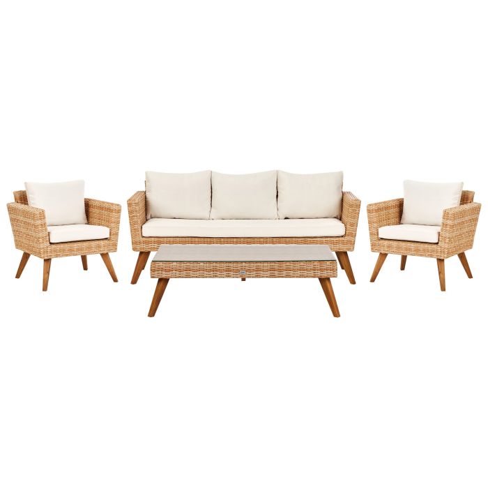 Garden Lounge Set with Table 5 Seater VITTORIA PE Rattan Off-White
