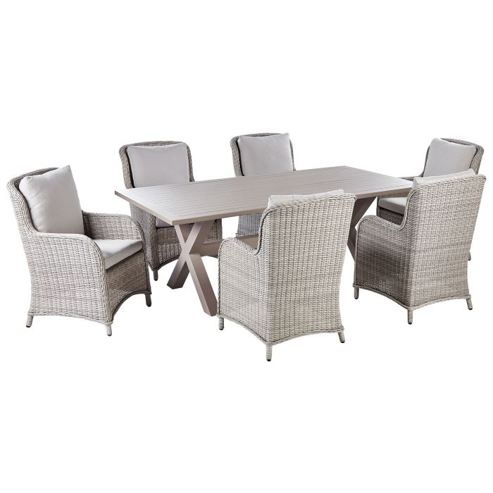 Garden Dining Set 6 Seater CASCAIS with Cushions PE Rattan Beige