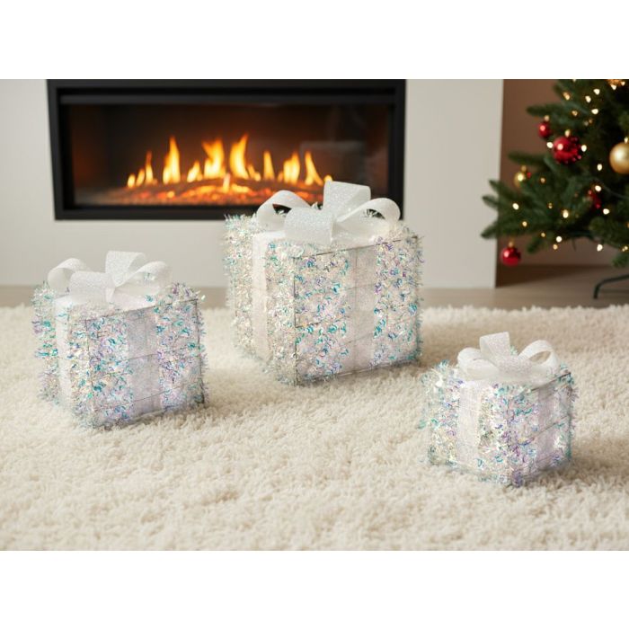 HALLANON Set of 3 Light Up Christmas Gift Boxes Decoration - Multicolour