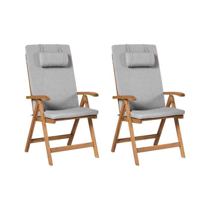 BREEZ Set of 2 Garden Chairs with Cushions Acacia Wood Grey Melange - Brown