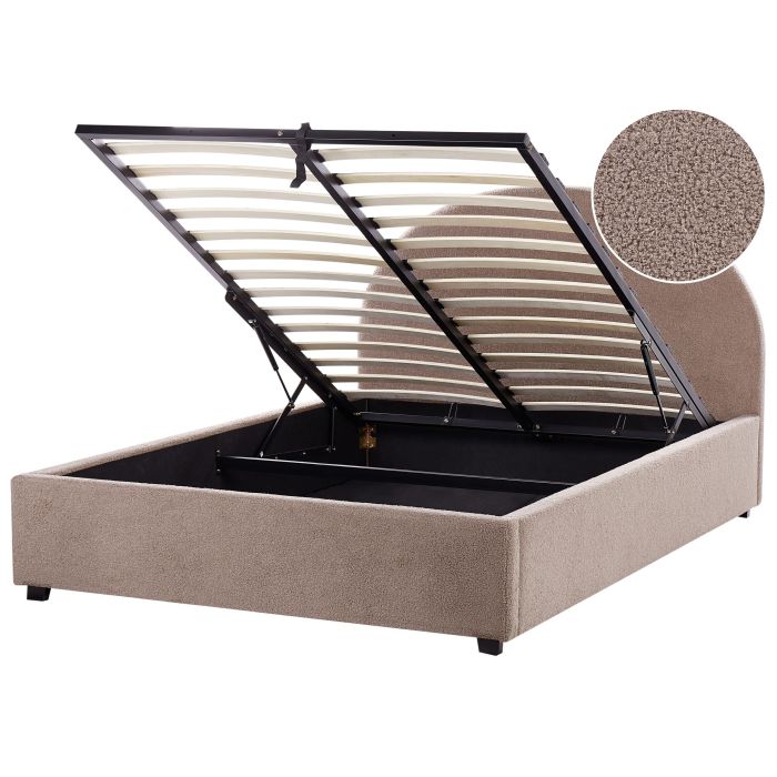 VAUKLI Ottoman Bedframe Boucle 140 x 200cm EU Double Bed Taupe