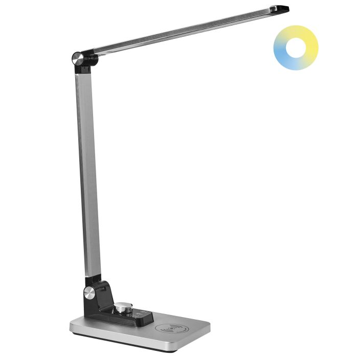 BURNLEYTON Desk Lamp with Wireless Charger - Silver