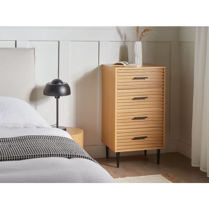 NOCTURA Oak Finish Chest of Drawers - Medium-sized Tallboy, 4 Drawers