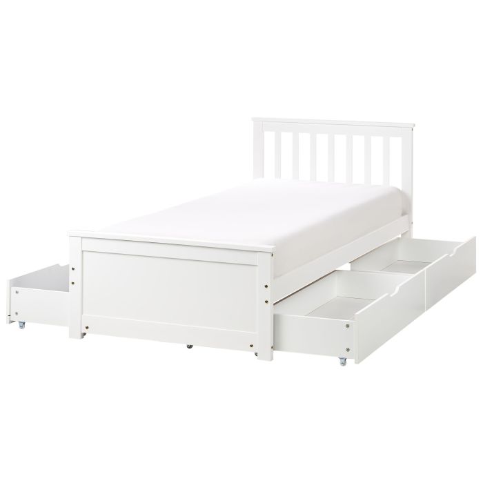 OLEA II Bedframe with Storage Drawers Wood 90 x 200cm EU Single Bed White
