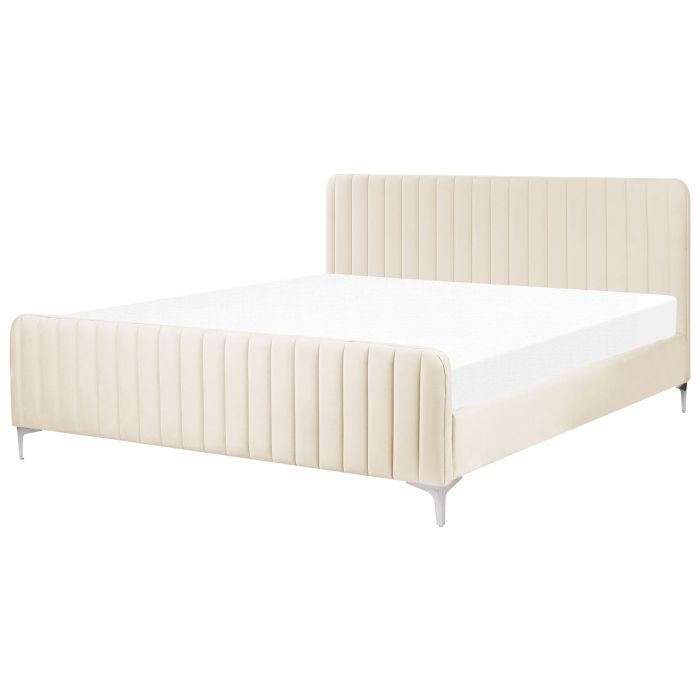 KEWAL Bedframe Velvet 180 x 200cm EU Super Kingsize Bed Light Beige