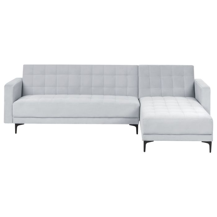 Corner Sofa - ABERVON Left Hand Facing Velvet Light Grey