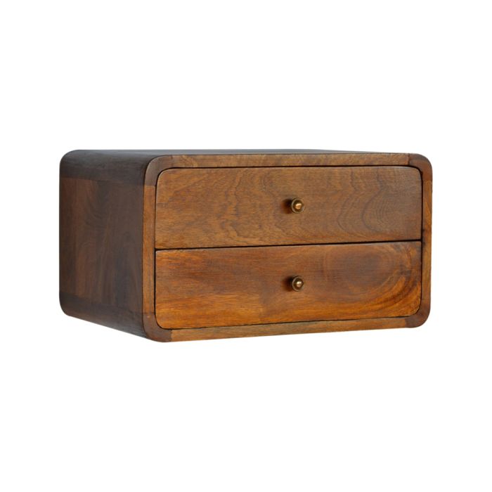 Curved Chestnut Wall Mounted Bedside Table