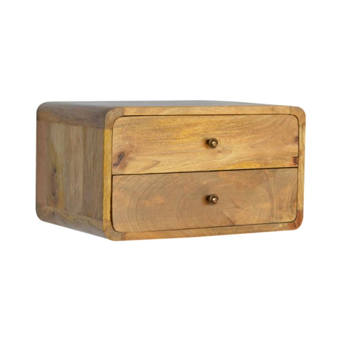 Curved 2 Drawer Wall Mounted Bedside Table - Oak ish