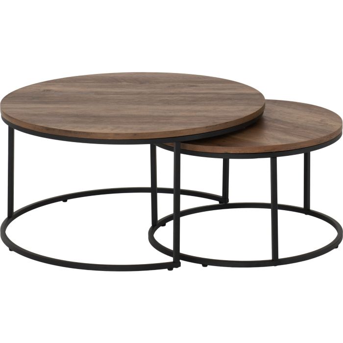 Quebec Round Coffee Table Set - Oak Effect Black