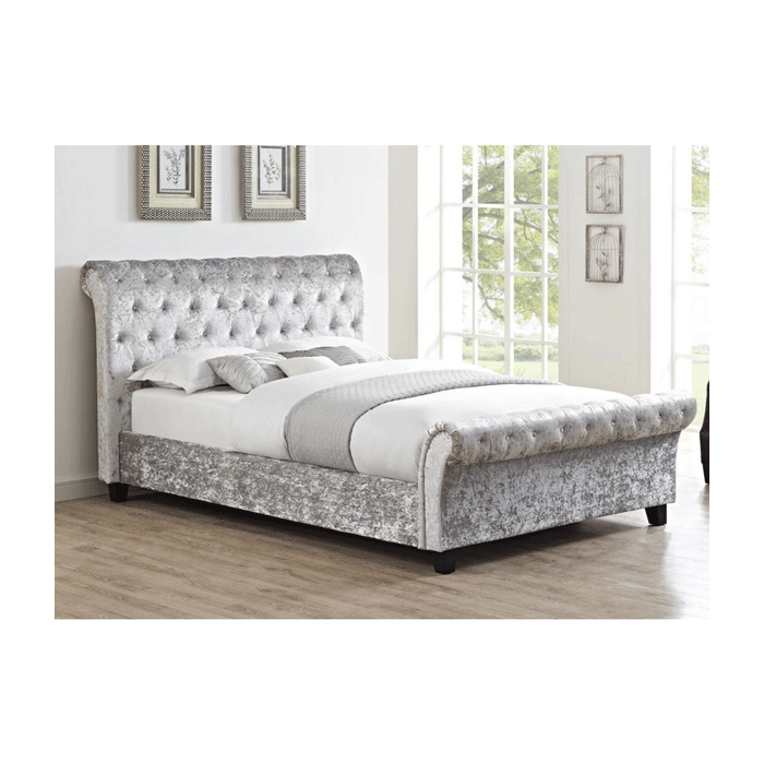 Broxtowe Grey Crushed Velvet Double Bed with High Foot End