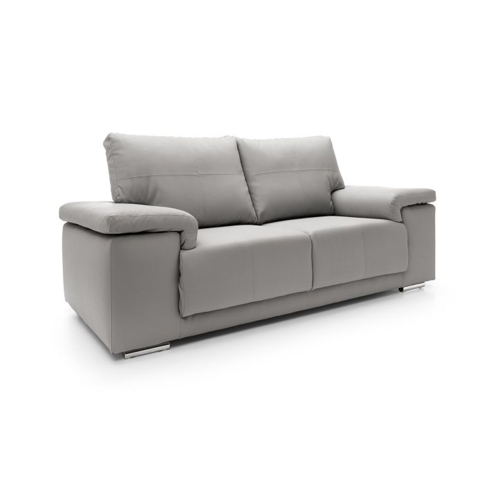 CHELMSFORD Bonded Leather 2 Seater Fullback Sofa - Light Grey