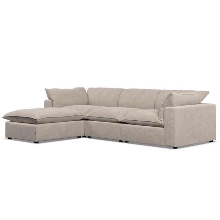 Corner Sofa - PUEBLA Fabric 3 Seater Right Hand Facing Fossil - Footstool End