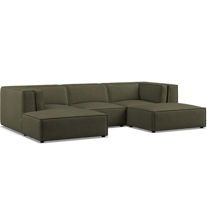 Corner Sofa - LUCCA Fabric 5 Seater U Shaped Winter Moss - Footstool End