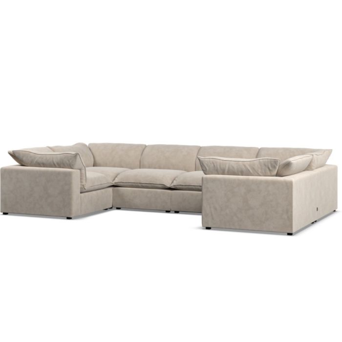 Corner Sofa - PUEBLA Fabric 6 Seater U Shaped - Eggshell