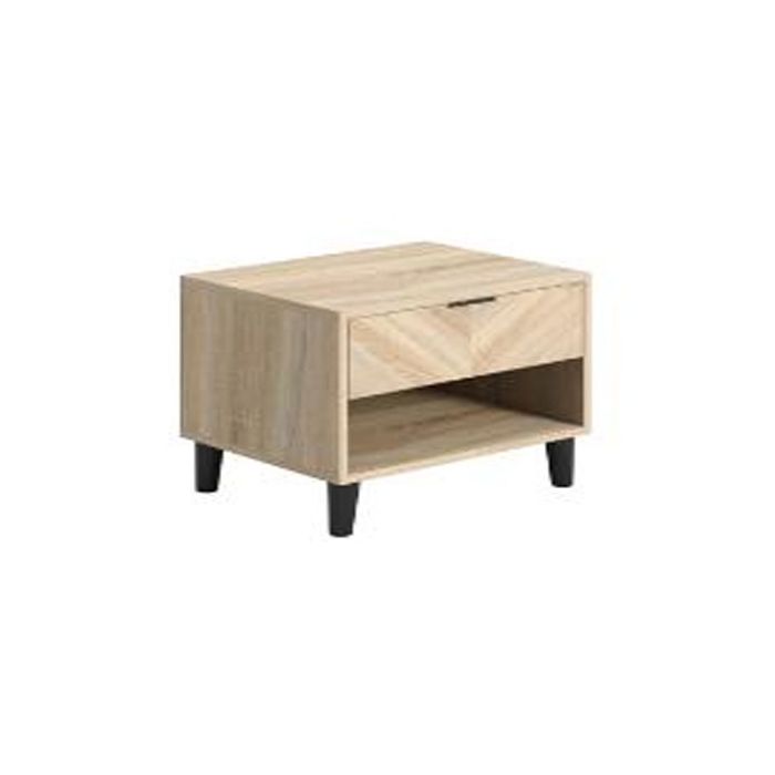 Aadhav Classic Chevron Pattern Bedside Cabinet with Drawer - Oak Finish