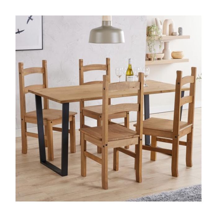 Matteo Rectangular Dining Table and 6 Chair Set - Pine