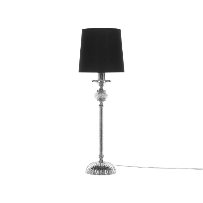 Table Lamp Silver Metal Base Black Empire Shade Glass Accents Shade 
