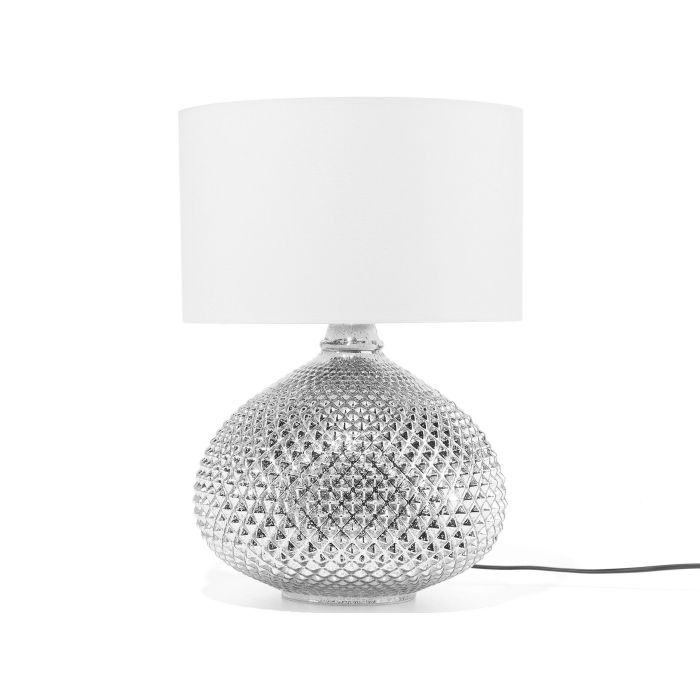 Table Lamp Silver Metal 55H cm White Polycotton Shade Glam 
