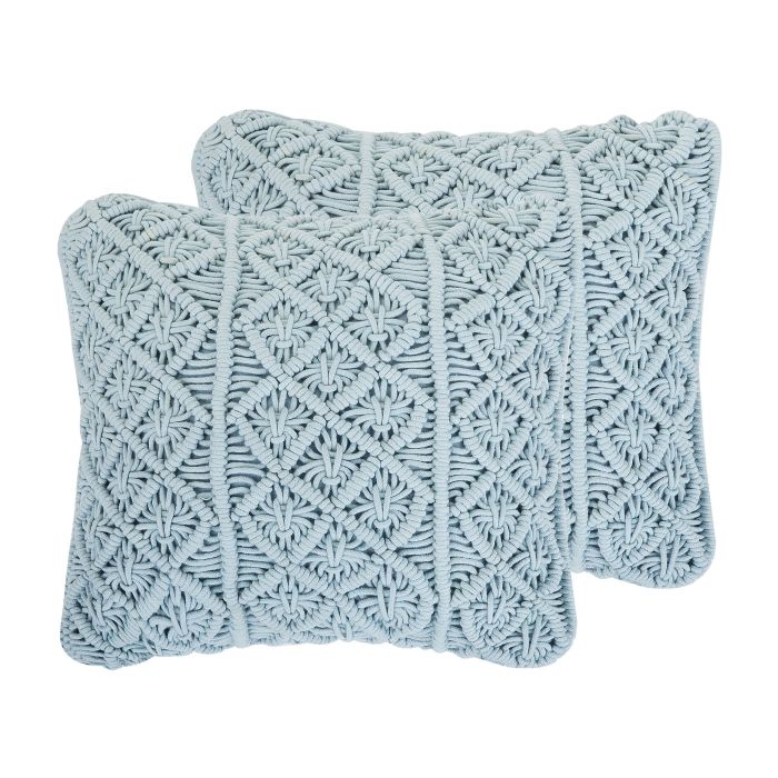 Set of 2 Decorative Cushions Blue Cotton 40 x 45 cm Rope Boho Retro Decor Accessories