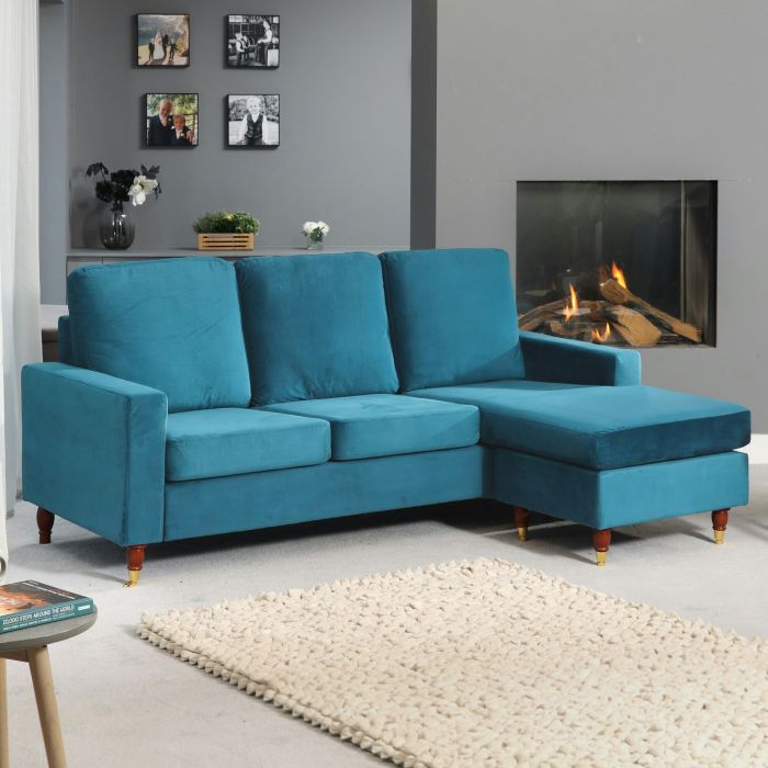 ORNOVA Velvet 3 Seater Reversible Corner Sofa- Teal