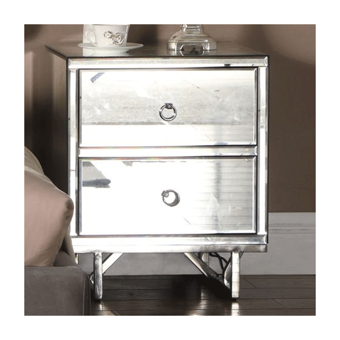 Bedside Table - EREWASH 2 Drawer Nightstand Siulver 47cm