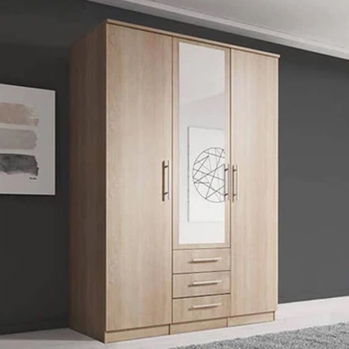 Wardrobe - DUFFY 3 Door Mirrored Wardrobe Oak Sonoma 150cm