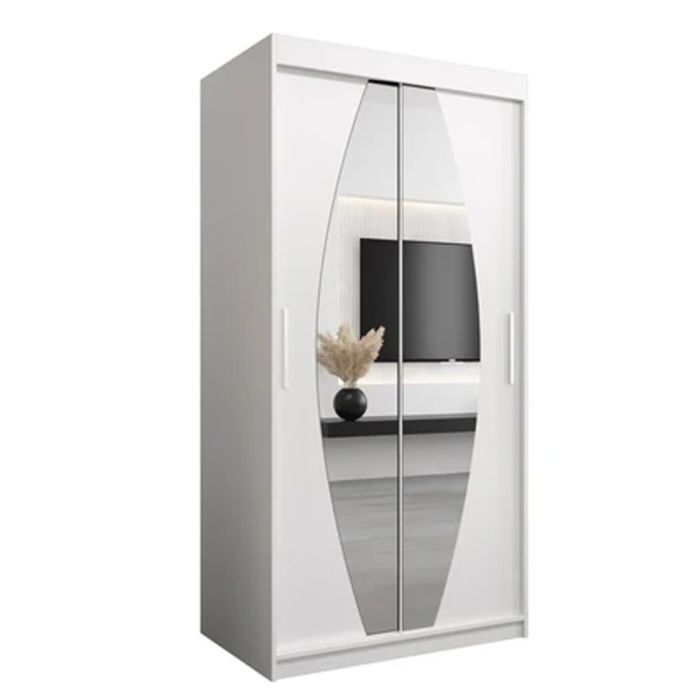 Sliding Wardrobe - WRIGHT 2 Door Mirrored Wardrobe White 100cm