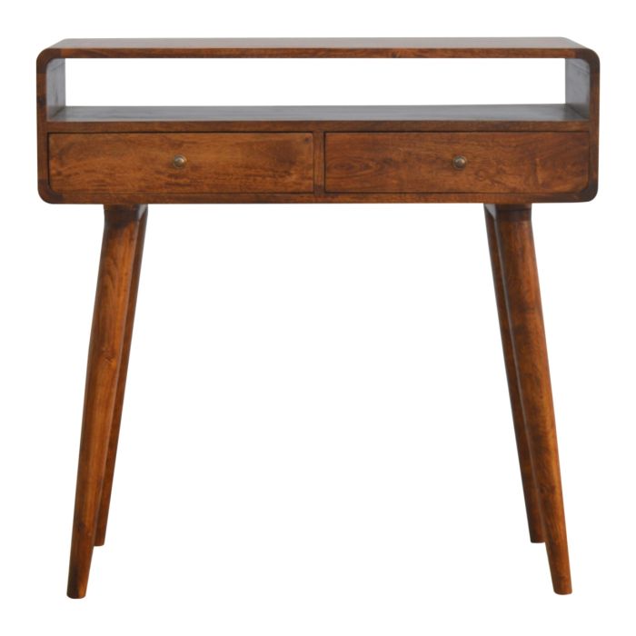 CROMER Console Table Chestnut Wood Curved Design - Medium Wood
