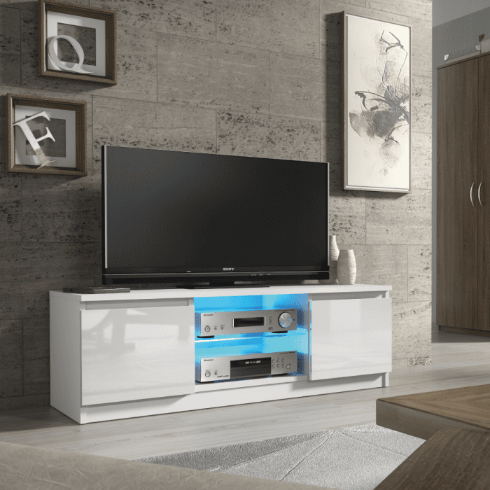 Stylish TV Unit and Sideboard Cabinet with Ample Storage and Free LED Lighting 120cm - White