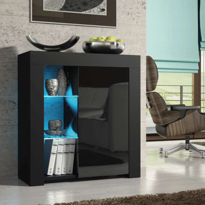 Modern TV Stand Sideboard Cabinet with Free LED Lighting 75cm - Black