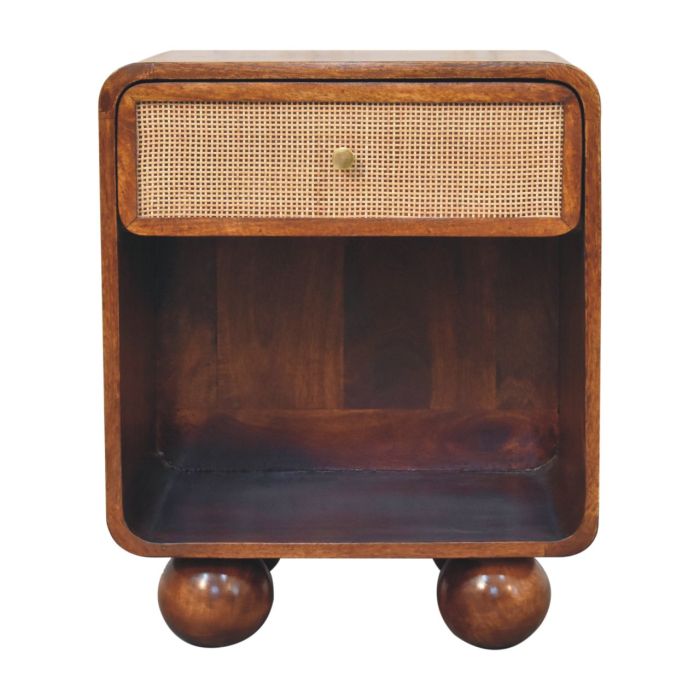 Bedside Table - SYDNEY Open Woven Nightstand Chestnut 45cm