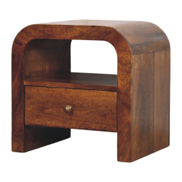 DARIEN Bedside Table Chestnut Wood Drawer Shelf Storage - Medium Wood