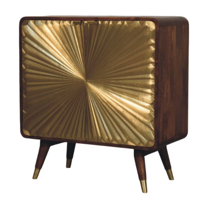 RAGUSA 2 Door Brass Embossed Sideboard - Medium Oak