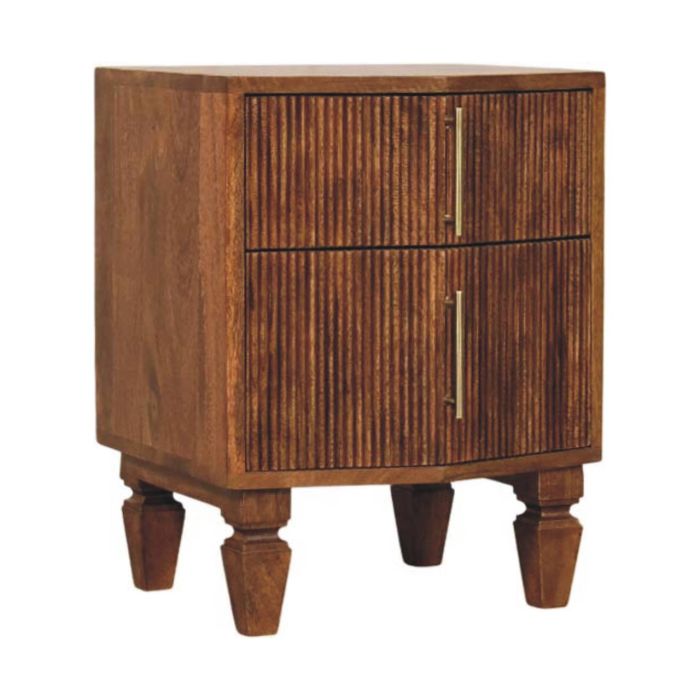 LOUVEN Bedside Table Solid Wood Storage Unit - Brown