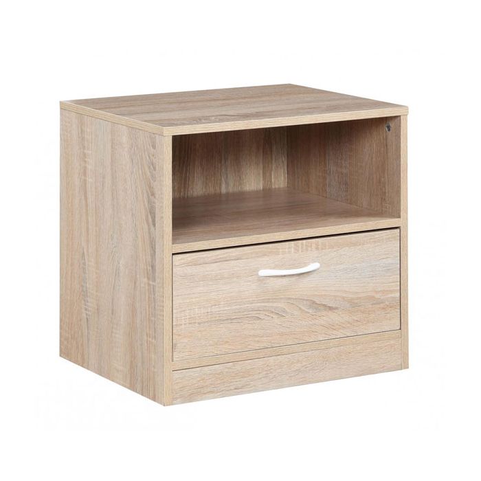 Bedside Table - HERMIONE 1 Drawer Nightstand Oak 50cm