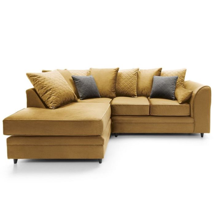 NIOMI Velvet 4 Seater L Shaped - Left Hand Facing Corner Sofa - Antique Gold