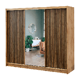 CALVERO 3 Door Mirrored Sliding Wardrobe Medium Oak - 250cm