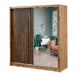 CALVERO 2 Door Mirrored Sliding Wardrobe Medium Oak - 203cm