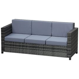 3-Seater Weather Resistant Outdoor Garden Rattan Sofa - Grey