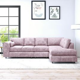 LORVANI Fabric Large 5 Seater L Shaped Fullback Corner Sofa - Pink, Right Hand Facing
