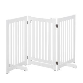 Dog Gate Wood Doorway Freestanding Safety Pet Barrier Fence Foldable w/ Latch Support Feet White, 155 x 76 cm