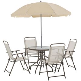 Garden Patio Texteline Folding Chairs Plus Table and Parasol Furniture Bistro Set - Beige