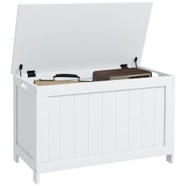 Storage Chest, Modern Storage Trunk with 2 Safety Hinges and Cut-out Handles, Wooden Toy Box for Living Room, Entryway, 76 x 40 x 48 cm, White