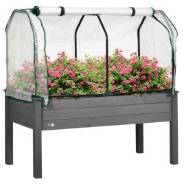 SUNVISTA Raised Garden Bed Outdoor Elevated Wood Planter Box w/ PE Cover, Dark Grey