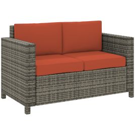 SUNVISTA Rattan Sofa, 2 Seater Garden Furniture with Soft Padded Cushion and Armrests, Wicker Garden Loveseat for Patio, Grey