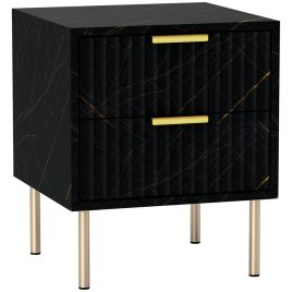 HERON Elegant Two-Drawer Bedside Table - Black